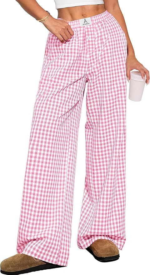 ANRABESS Womens Striped Gingham Pants 2025 Pajama Lounge Boxer Pants Cute Comfy PJ Bottoms with P... | Amazon (US)