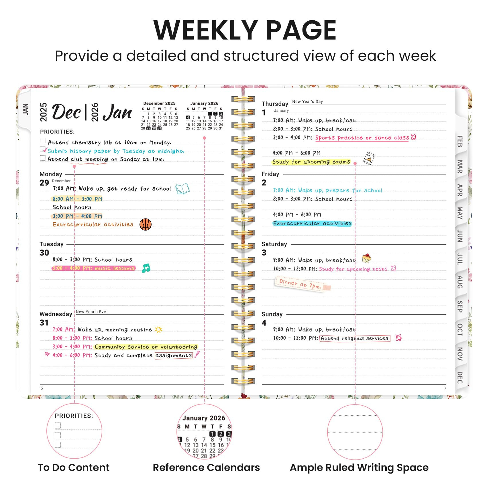 2026 Planner, Weekly and Monthly Calendar Planner for Women, Jan 2026 - Dec 2026, Hardcover Plann... | Amazon (US)