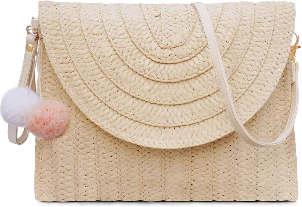 Straw Shoulder Bag For Women Woven Purse Summer Beach Envelope Clutch Straws Wallet | Amazon (US)