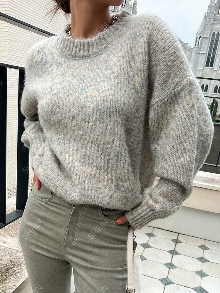 DAZY Suéter De Punto Jaspeado De Hombros Caídos | SHEIN USA | SHEIN