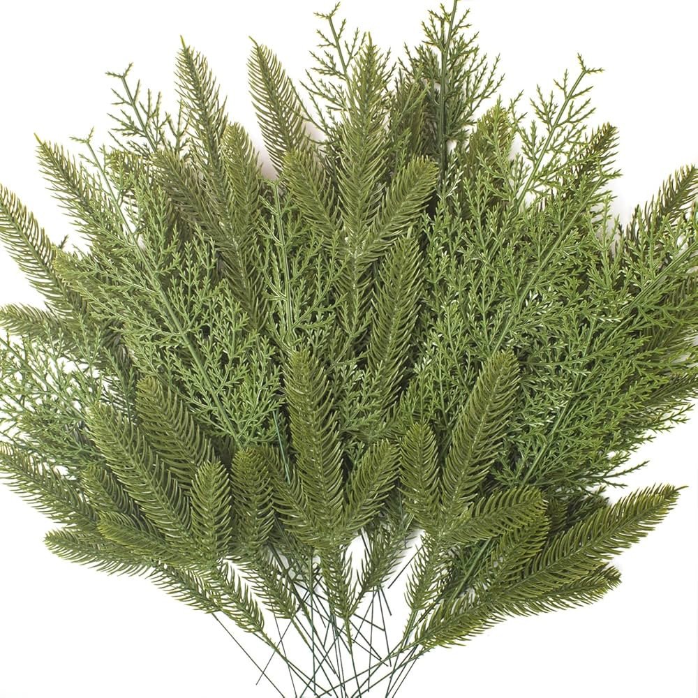 60 PCS Artificial Pine Branches Cedar Stems - Perfect Faux Pine Greenery Stems for Christmas Tree... | Amazon (US)