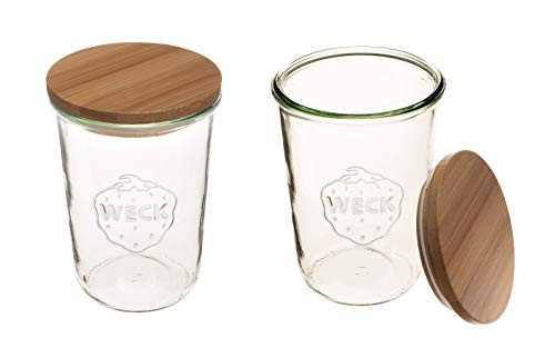 Weck Canning Jars 743-25.3 fl. oz Weck Mold Jars - Eco-Friendly Canning Jar - Storage for Food, Yogurt with Air Tight Seal and Lid - 3/4 Liter Tall Jars Set - Set of (2 Jars with Wooden Lids) | Amazon (US)
