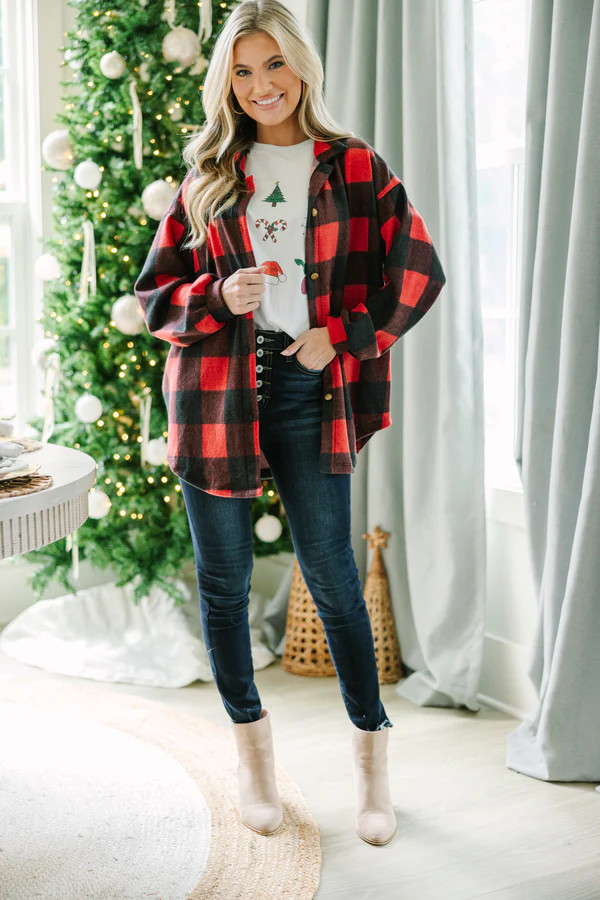 Stay Here Red Buffalo Plaid Button Down Top | The Mint Julep Boutique