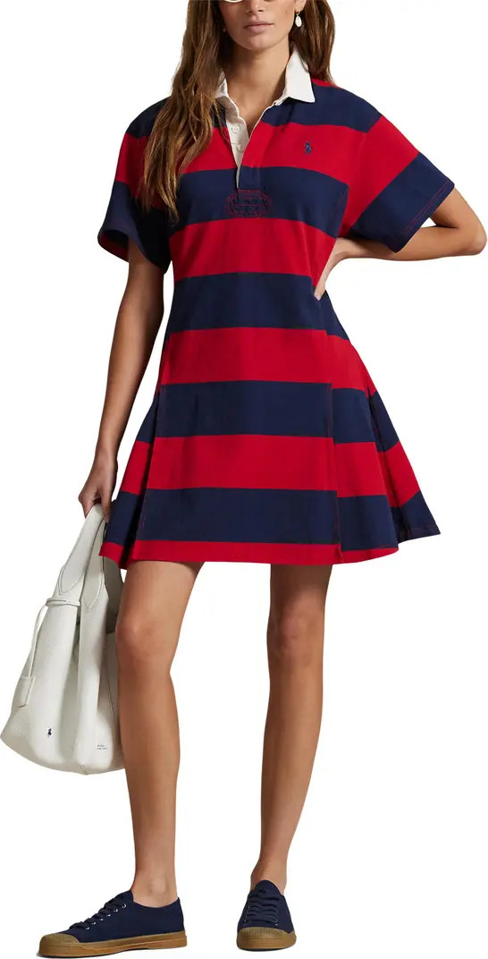 Polo Ralph Lauren Short Sleeve Stripe Cotton Rugby Dress | Nordstrom | Nordstrom