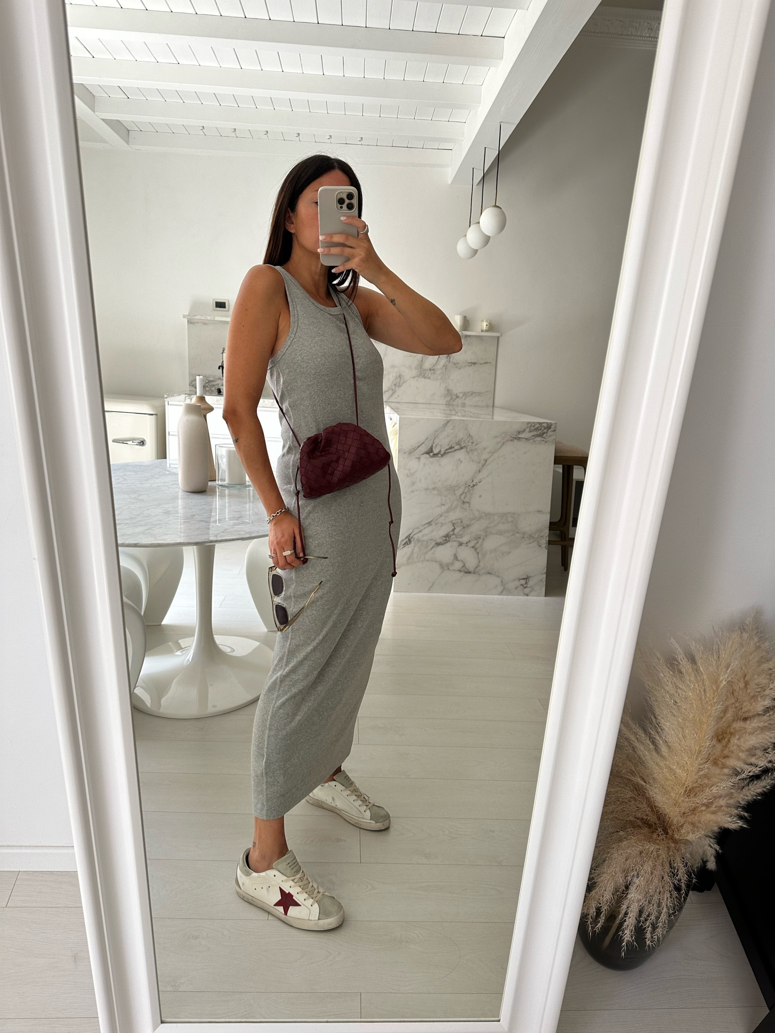 Easy look 🩶🍷
Cos dress/ mini pouch bottega veneta/ Golden goose superstar / bottega veneta sunglasses 

#LTKSeasonal #LTKsalealert #LTKitbag