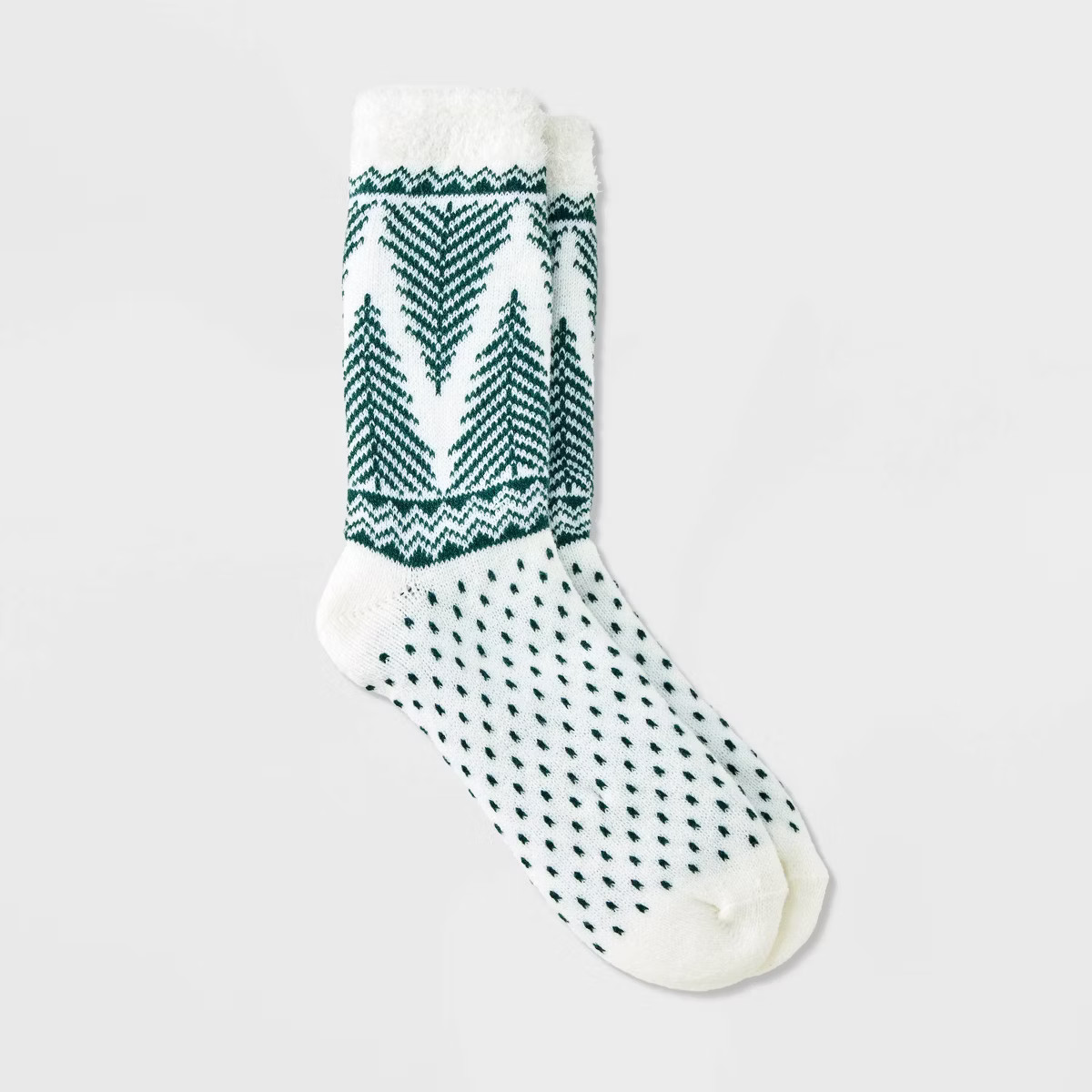 Women's Delicate Trees Double Lined Cozy Crew Socks - Auden™ Ivory/Green 4-10 | Target