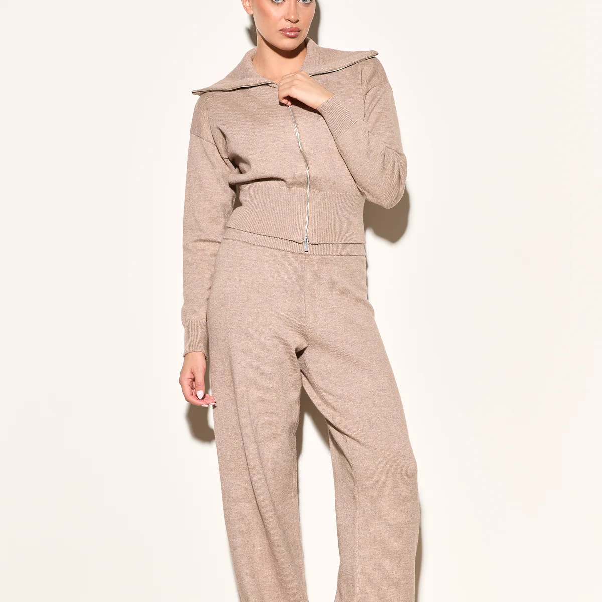 ESME Taupe Knit Trousers | Noughts and Kisses