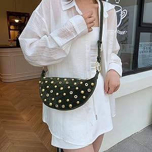 Studded Purse Trendy Studded Handbag Hobo Crescent Bags Y2K Shoulder Bag Suede Purses for Women | Amazon (US)