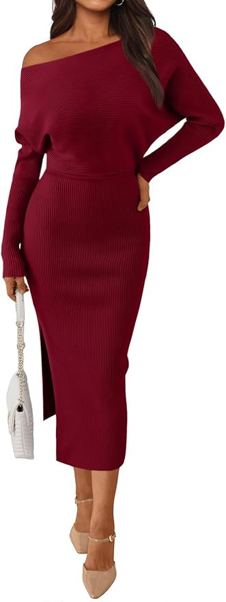 LILLUSORY Womens Fall Sweater Dresses Off The Shoulder Winter Clothes Long Sleeve 2024 Midi Plus ... | Amazon (US)