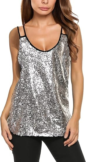 Zeagoo Women's Sleeveless Sequin Top Sparkle Shimmer Camisole Vest Tank Tops | Amazon (US)