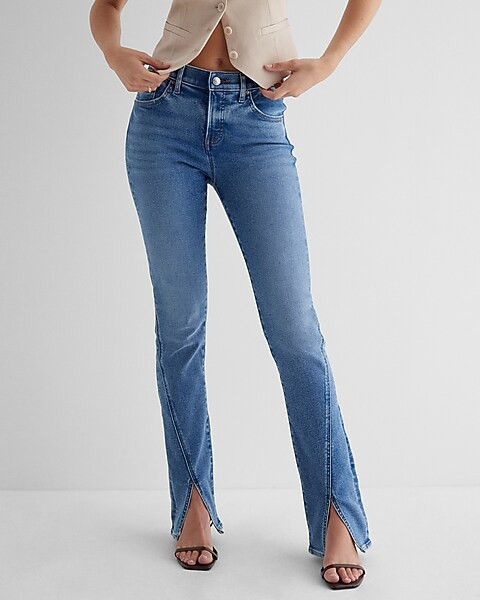 Mid Rise Medium Wash Front Vent Skyscraper Jeans | Express