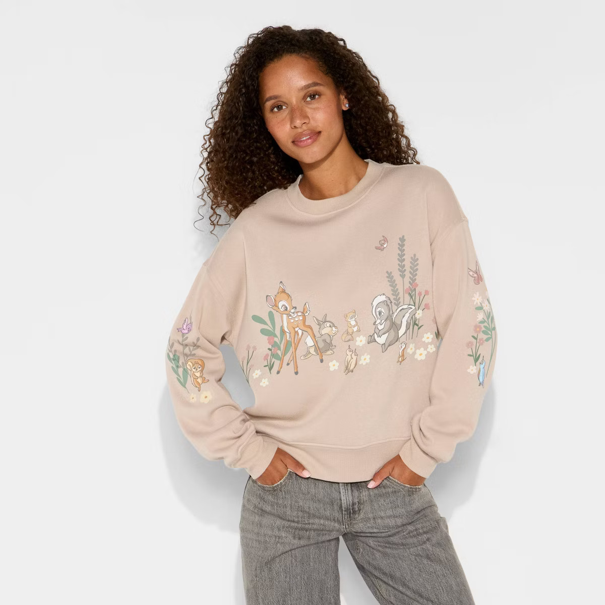 Women's Bambi Fleece Graphic Pullover Sweatshirt - Light Brown XXS | Target