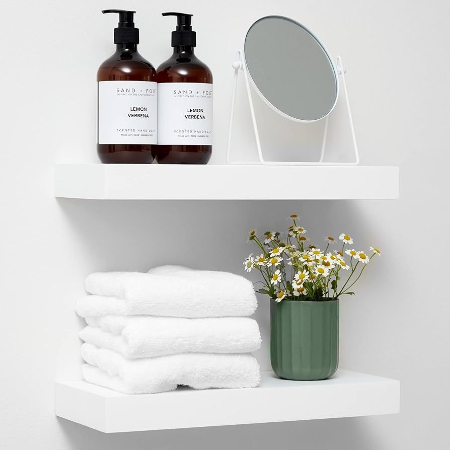 Homeforia White Floating Shelves for Wall, Premium Solid Wood White Bathroom Shelves, Small White... | Amazon (US)