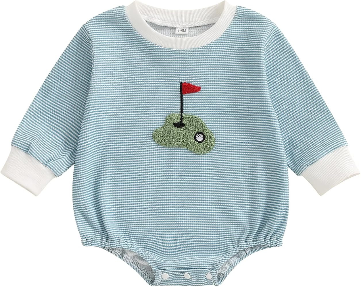 Newborn Baby Boy Girl Romper Long Sleeve Striped Outfit Waffle Bubble Jumpsuit Fall Winter Clothe... | Amazon (US)