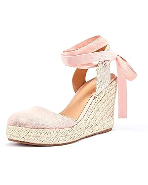 Ermonn Womens Espadrilles Wedge Sandals Platform Closed Toe Ankle Strap Lace Up Summer Shoes | Amazon (US)