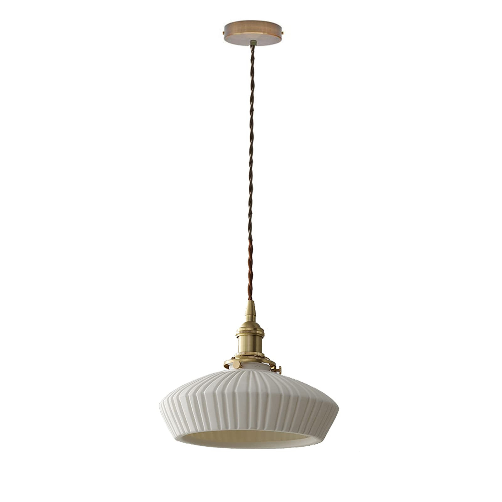 CRIBBU White Scalloped Ceramics Pendant Light Fixtrues Brass Switch Pendant Ceiling Lamp for Kitc... | Amazon (US)