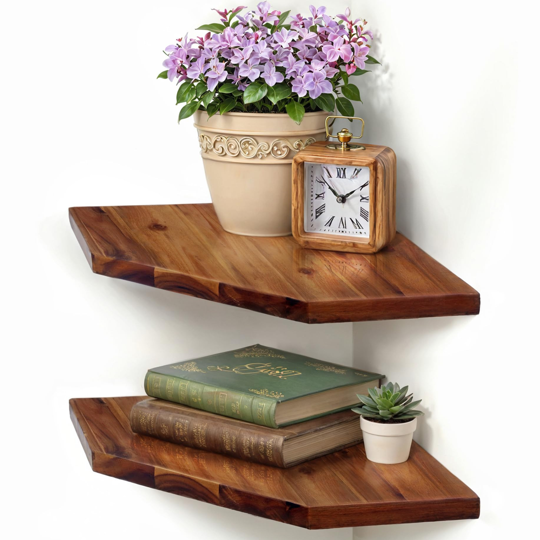 Demigo Corner Shelf Wall Mount, Set of 2 Solid Acacia Wood 11.8 x 16.5 inches Floating Corner She... | Amazon (US)