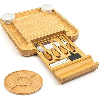 SMIRLY Bamboo Cheese Board and Knife Set: Large Charcuterie Boards Set & Cheese Platter - Unique ... | Amazon (US)