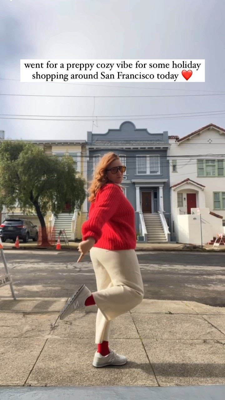 
Today I went holiday shopping around San Francisco and it's really cold out so I wore this chunky red is on sweater with a white button up underneath it layered a little preppy vibe. Also wear some white NEW bounces with Red Socks for that pop-up holiday color.  I'm a size 14 wearing a large an extra large and everything. #sezane #sezanelovers #newbalances #red #redsweater #whitepants #preppy #sanfrancisco #holiday

#LTKMidsize #LTKPlusSize #LTKSeasonal