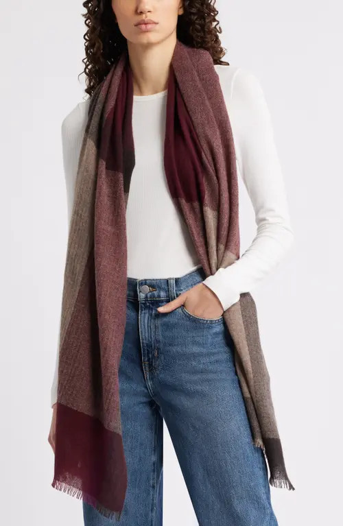Nordstrom Textured Cashmere Scarf in Bordeaux Plaid at Nordstrom | Nordstrom