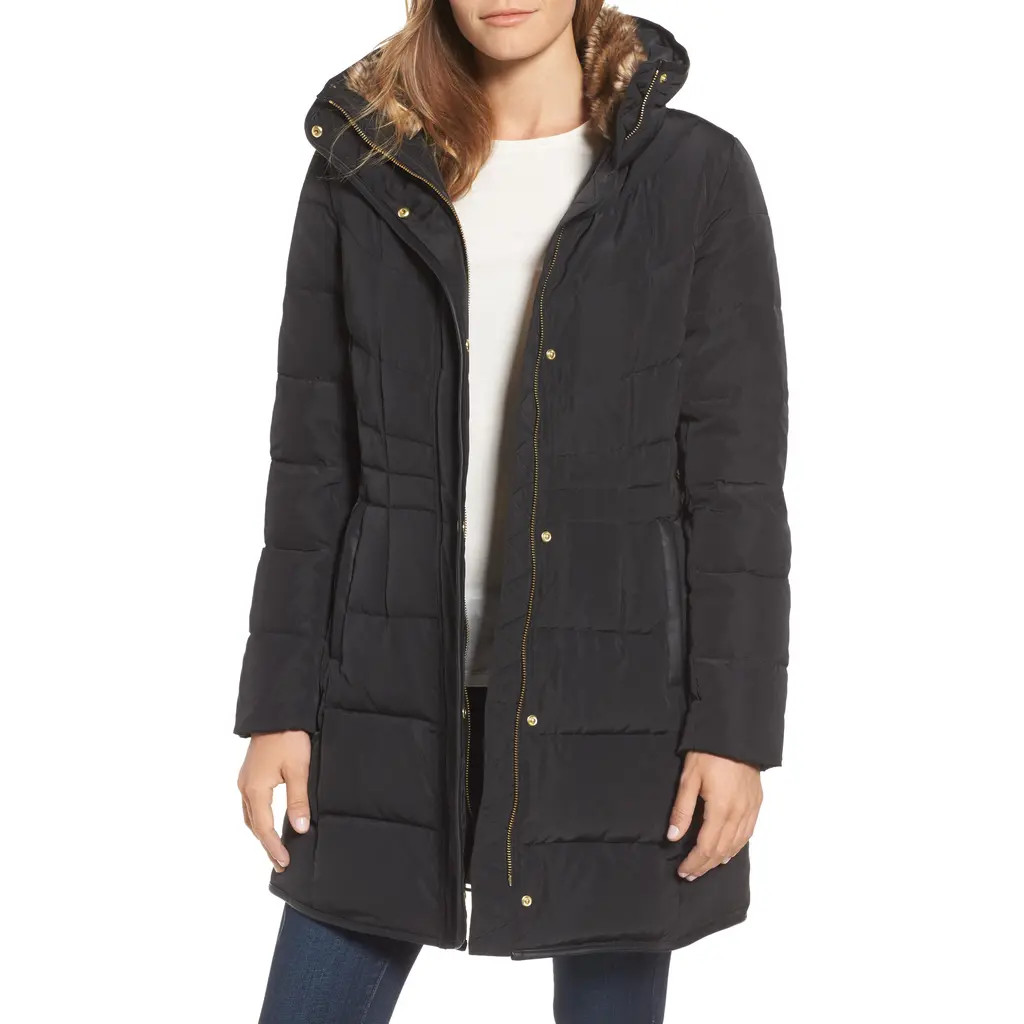 Cole Haan Quilted Down & Feather Fill Jacket with Faux Fur Trim in Black at Nordstrom Rack, Size X-Large | Nordstrom Rack