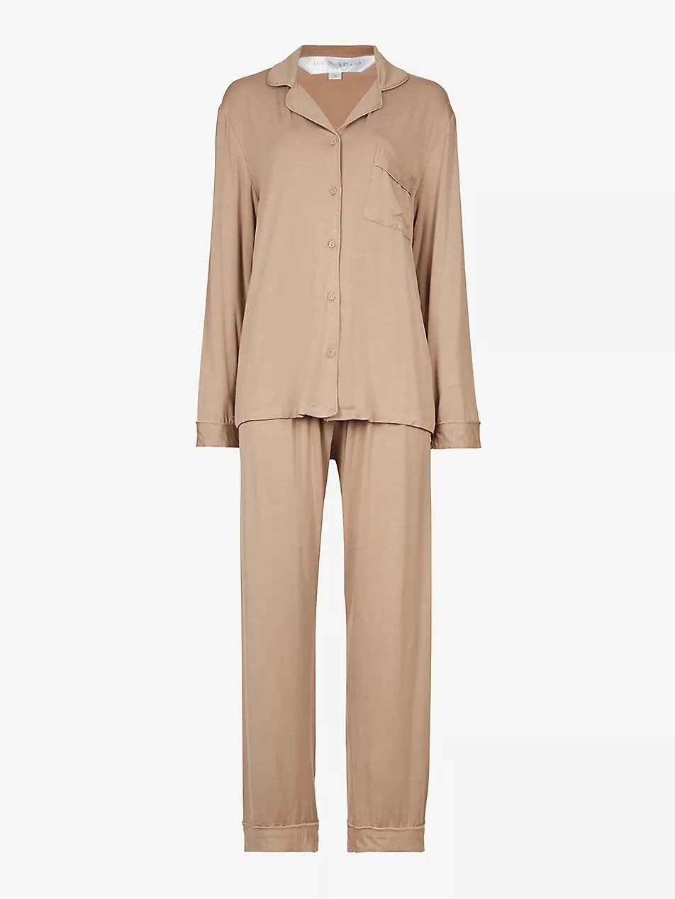 THE NAP CO Piped stretch-jersey pyjama set | Selfridges
