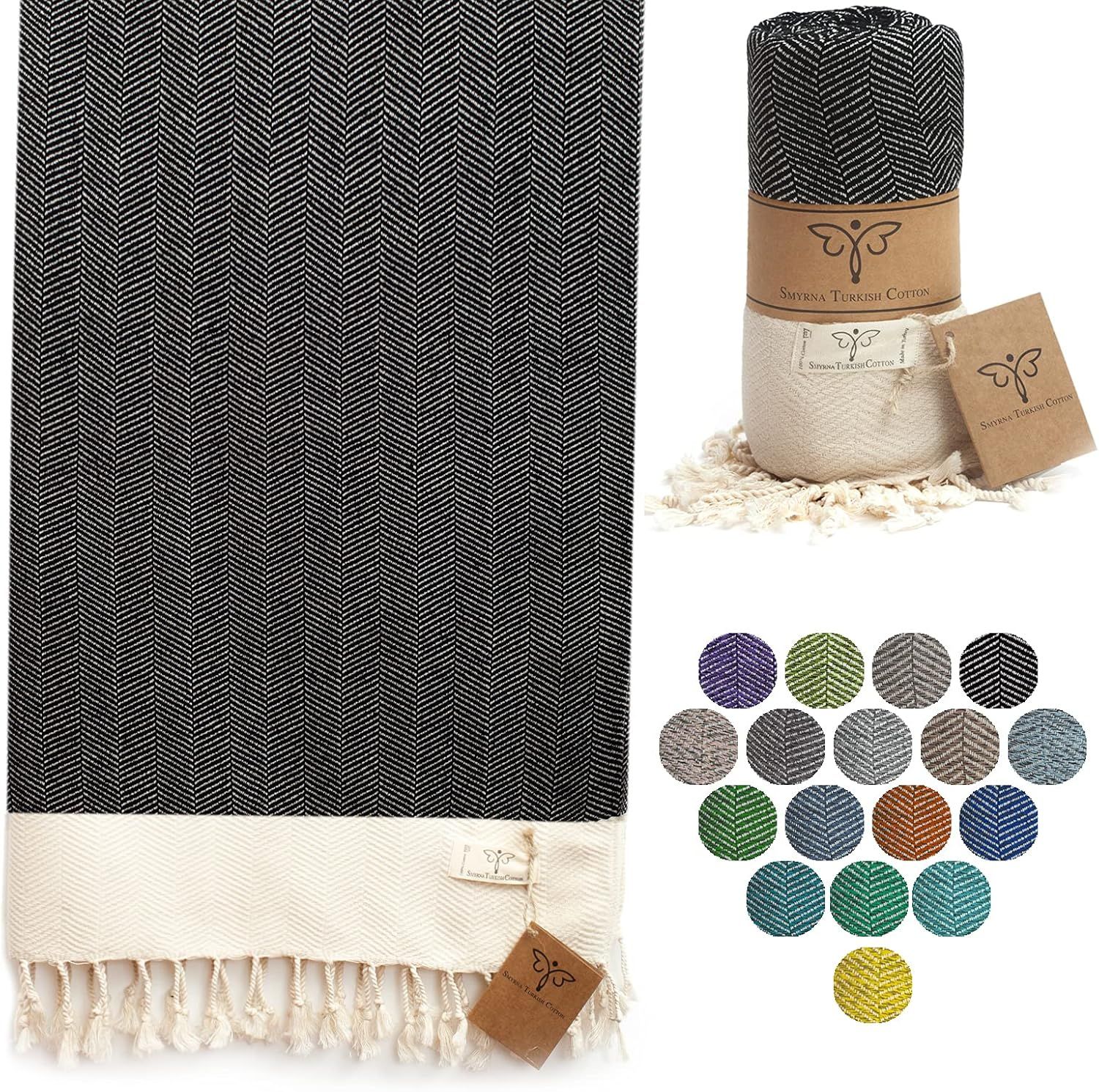 Smyrna Herringbone Series Original Turkish Beach Towel | 100% Cotton, Prewashed, 37 x 71 Inches |... | Amazon (US)