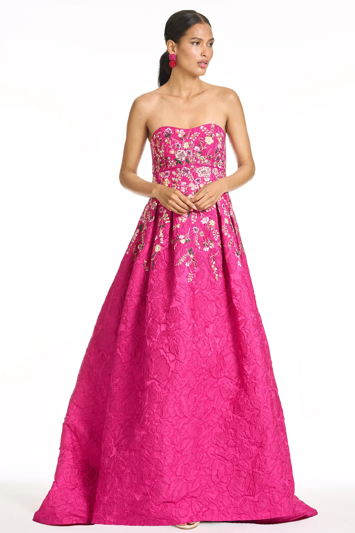 KIRAN FUCHSIA STRAPLESS BALL GOWN | Sachin and Babi
