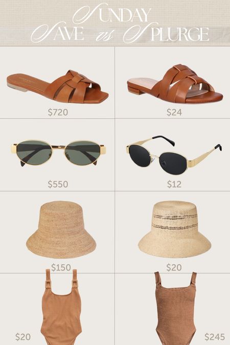 Save vs splurge summer fashion 🌞 

#designer #lookforless #raffiahat #buckethat #swimsuit #sunnies #sandals #resortwear #summer 

#LTKswim #LTKfindsunder50 #LTKstyletip