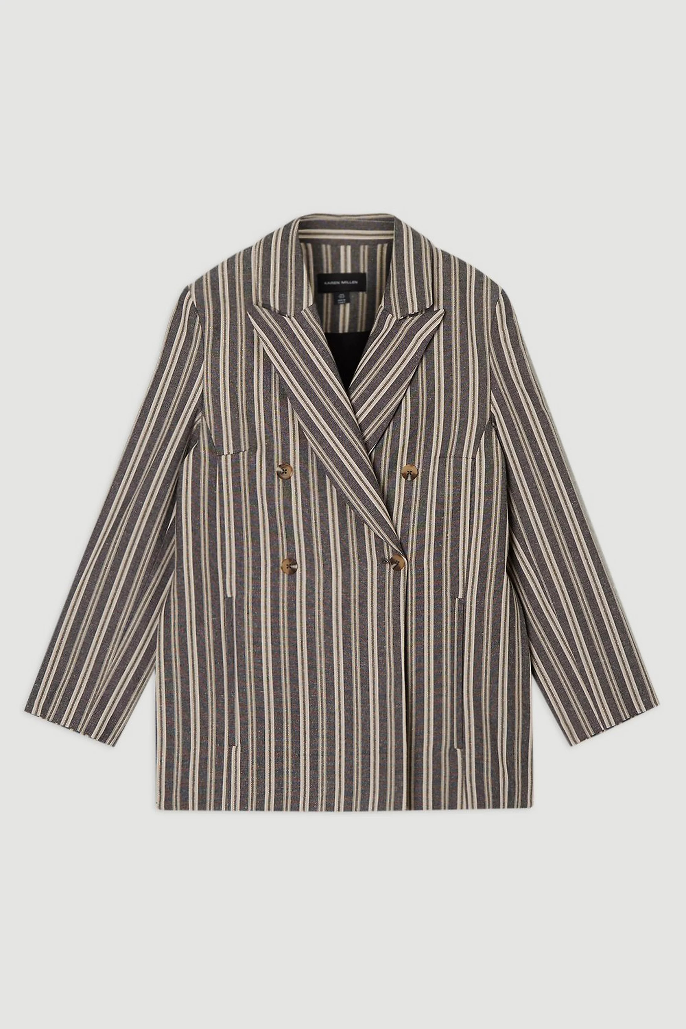 Linen Sparkle Stripe Tailored Double Breasted Jacket | Karen Millen US