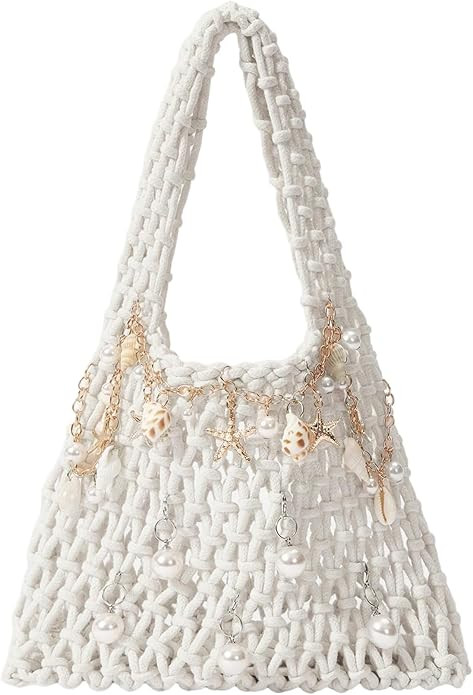 OYOANGLE Women's Starfish Chain Crochet Tote Bag Hollow Out Top Handle Shoulder Handbags | Amazon (US)