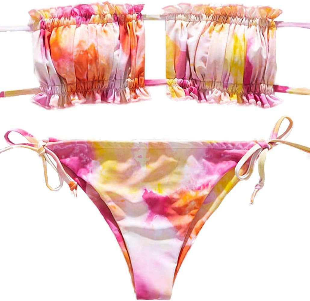 BIKINX Womens Sexy Thong Bikini Set Ruffle Swimsuit Micro Bandeau 2 Piece Bathing Suit Tie Side B... | Amazon (US)