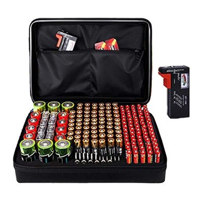 Aoibox Fireproof Battery Storage Case 12.6 x 8.7 x 4 in Waterproof Organizer Holds 200 Batteries AA AAA C D 9V Includes Tester 1 Piece | Target