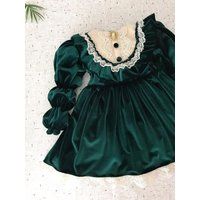 Green Velvet Baby Girl Vintage Dress Birthday, Party, Cake Smash, Photography Holiday Dress, Toddler | Etsy (US)