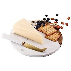 VUDECO White Marble and Acacia Wooden Cheese Board & Knife Set Marble Tray for Meats Breads Round... | Amazon (US)