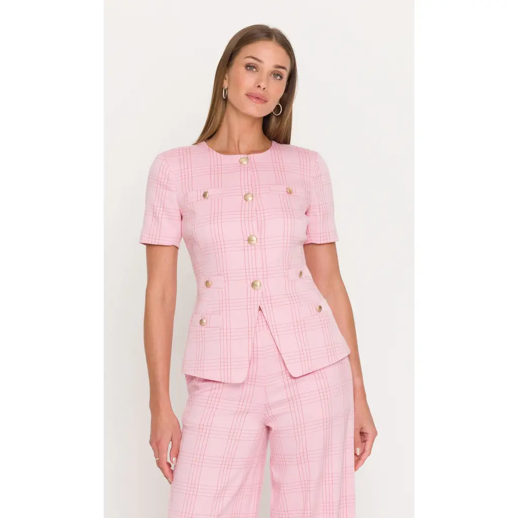 Generation Love Reyes Windowpane Suiting Jacket in Pink/red Plaid at Nordstrom, Size Medium | Nordstrom