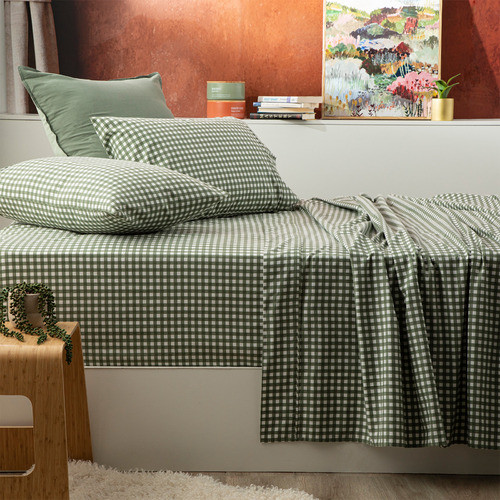 Chiswick Living Gingham Egyptian Cotton Flannelette Sheet Set | Temple & Webster | Temple & Webster AU