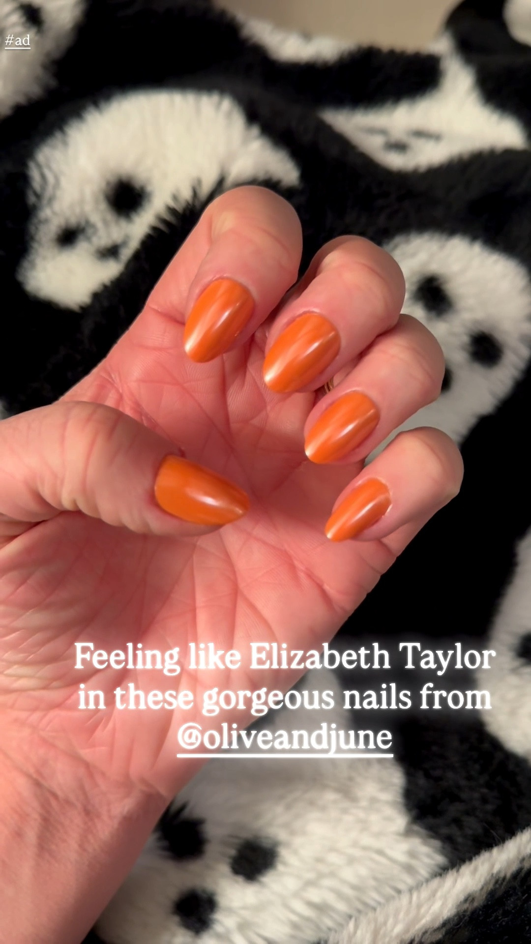 Feeling like a showgirl, maybe even like Elizabeth Taylor 😉 in these #OliveandJune nails 🧡✨🪩 my last pair of Olive & June press-ons were on for 22 days before I had to soak them off! How long will these last? 

#LTKHalloween #LTKSaleAlert #LTKBeauty