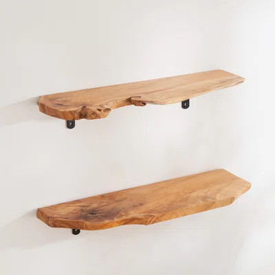 Live Edge Shelves Natural Fir Wood Wall Mounted Shelf Sturdy Floating Wall Shelves,Set Of 2 | Wayfair North America