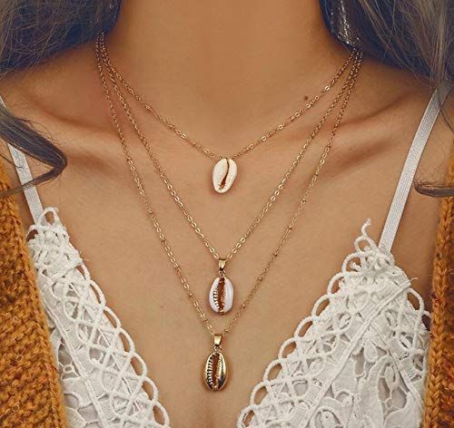 Bohemian Shell Multi Layer Necklaces for Women Girl Fashion Gold Sliver Color Long Moon Pendant N... | Amazon (US)