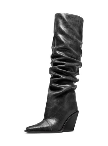 Michael Kors Women's Noemie Heeled Boot, Black/Distressed Leather, 8.5 | Amazon (US)