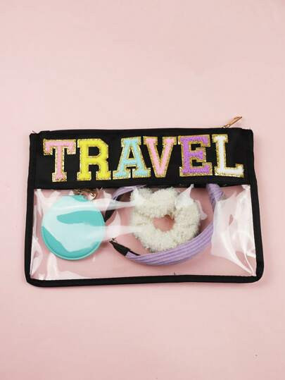 Letter Patch Decor Toiletry Bag Zipper PVC Clear Waterproof Fashion
       
              
      ... | SHEIN