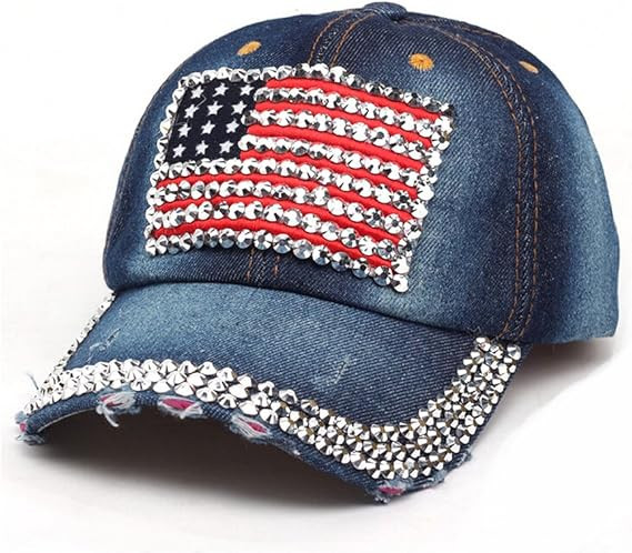 American Flag Baseball Cap Sparkle Rhinestone USA Flag Deim Hip Hop Hat | Amazon (US)