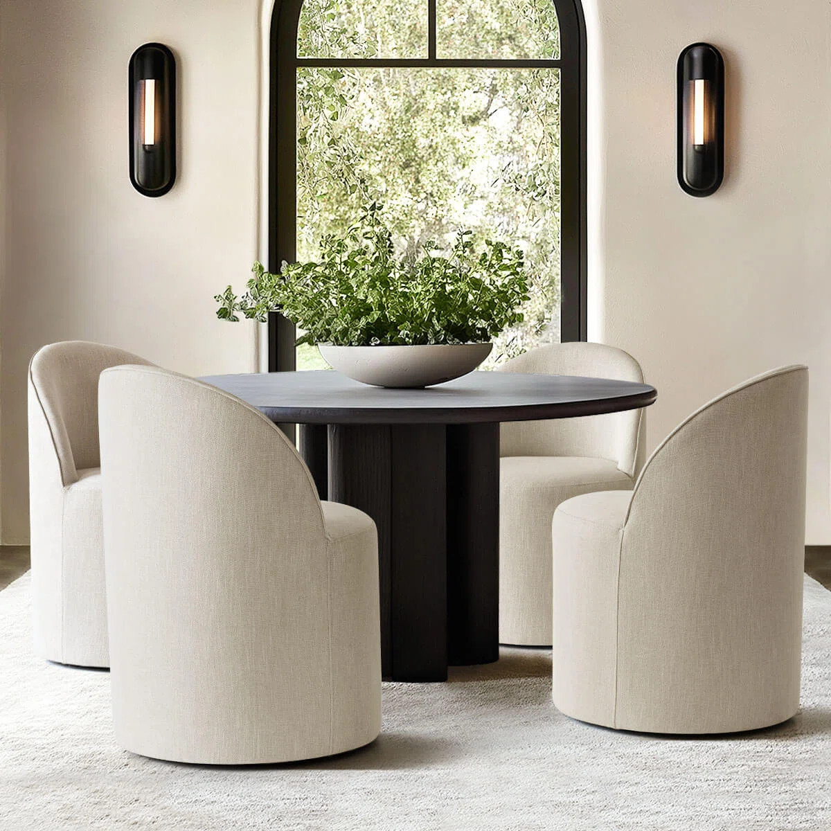 Upholstered Linen Barrel Swivel Dining Chair With Hidden Casters (Set of 4) | Wayfair North America