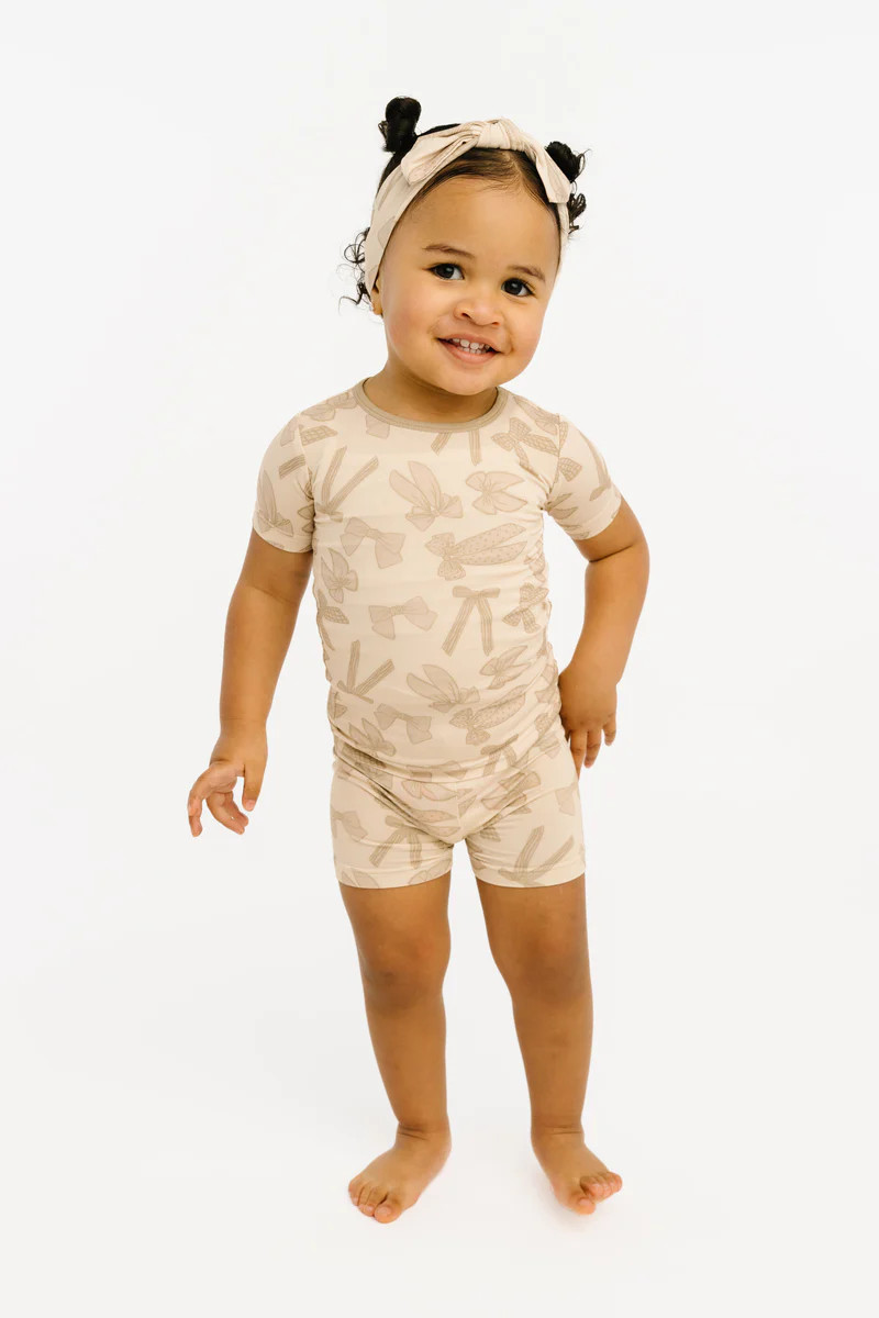 Neutral Bows Bamboo Shorts Set | Little One Shop Co