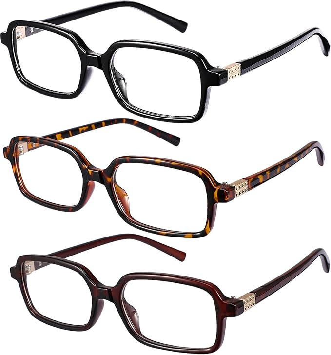 JATEBI Retro Blue Light Glasses for Women 3 Pack - Fashion Anti-Eyestrain Rectangle Computer TV B... | Amazon (US)