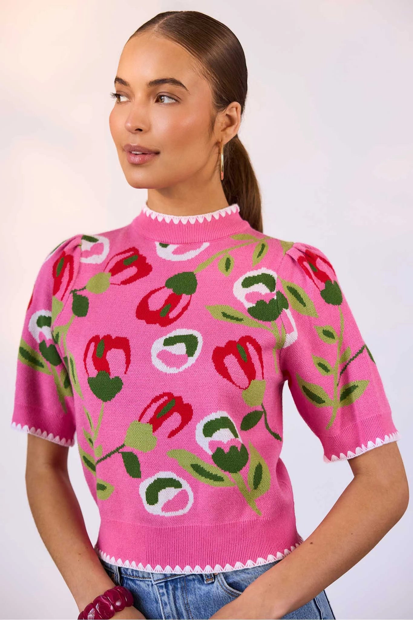 Elena Pink Floral Knit Top by THML | Avara