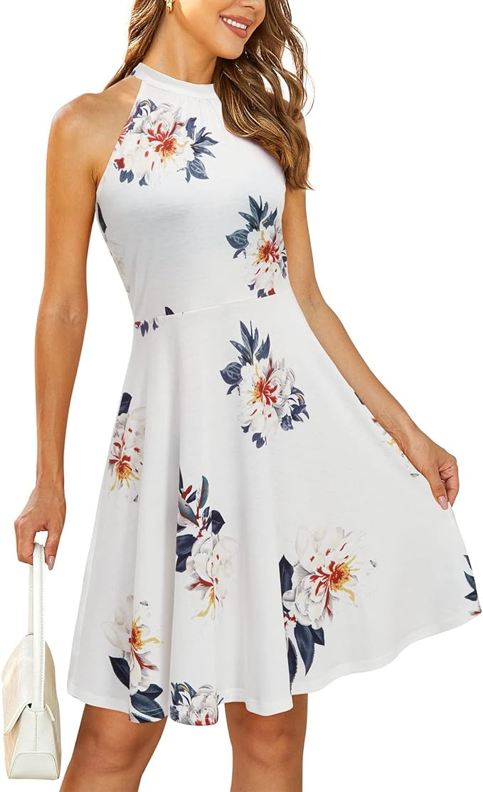 OUGES Women's Halter Neck Floral Summer Casual Sundress | Amazon (US)