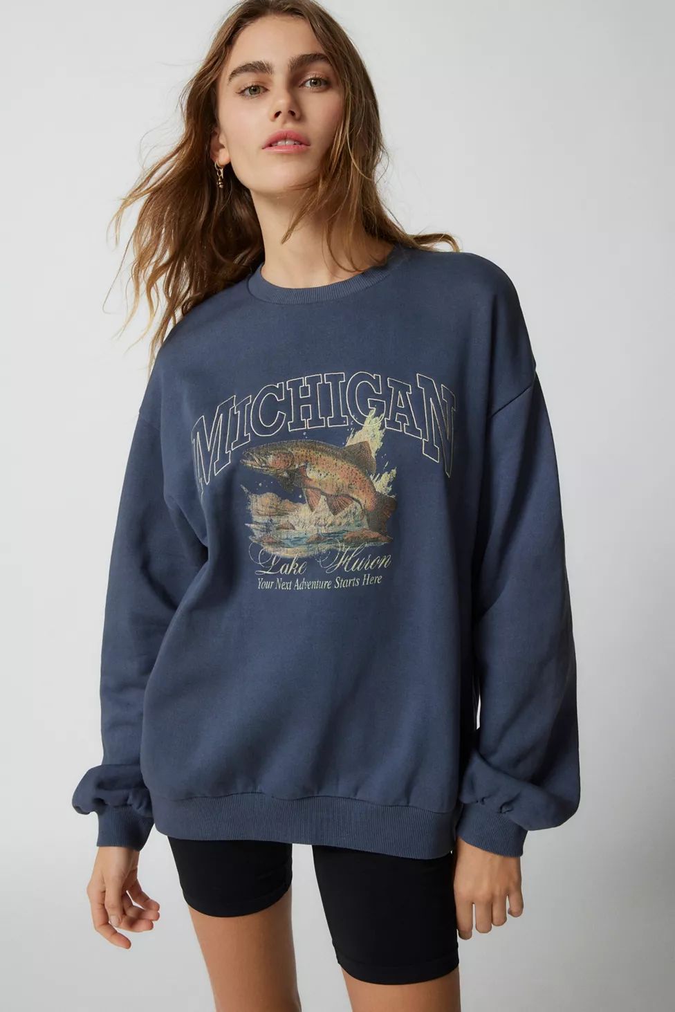 Michigan Lake Huron Embroidered Pullover Sweatshirt | Urban Outfitters (US and RoW)