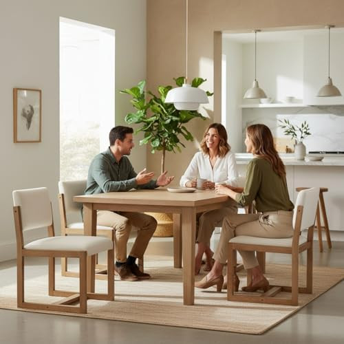 LukeAlon Vintage Linen Dining Chairs Set of 4, Farmhouse Open Back Kitchen Side Chairs with Solid... | Amazon (US)